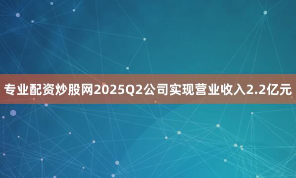 专业配资炒股网2025Q2公司实现营业收入2.2亿元